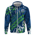 Personalized Canberra Raiders Rugby Zip Hoodie Urban Street Graffiti Style - Distressed Splatter Elements