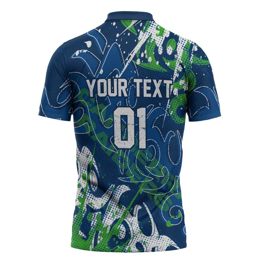 Personalized Canberra Raiders Rugby Zipper Polo Shirt Urban Street Graffiti Style - Distressed Splatter Elements