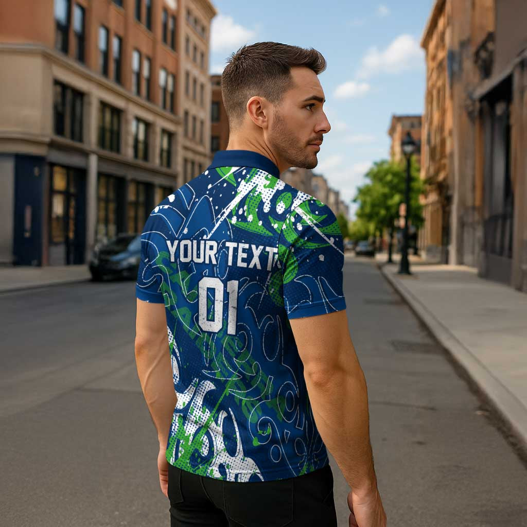 Personalized Canberra Raiders Rugby Zipper Polo Shirt Urban Street Graffiti Style - Distressed Splatter Elements