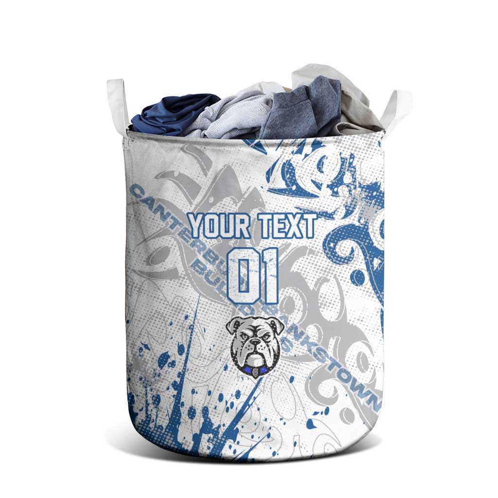 Personalized Canterbury-Bankstown Bulldogs Rugby Laundry Basket Urban Street Graffiti Style - Distressed Splatter Elements