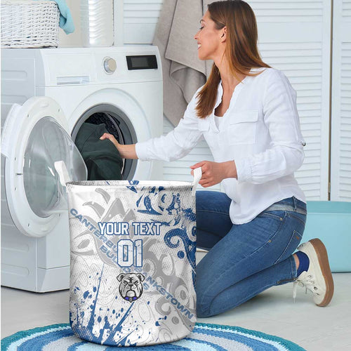 Personalized Canterbury-Bankstown Bulldogs Rugby Laundry Basket Urban Street Graffiti Style - Distressed Splatter Elements