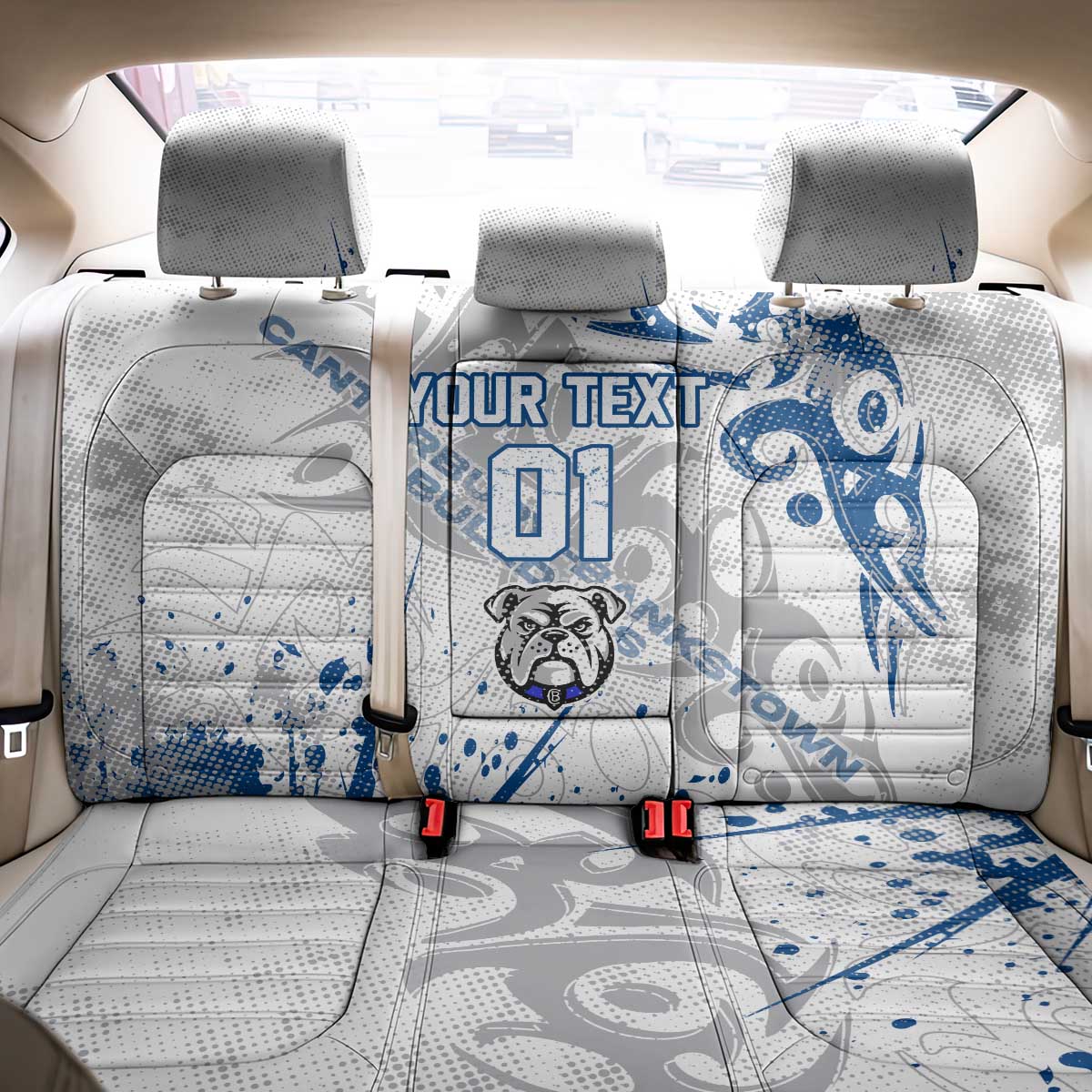 Personalized Canterbury-Bankstown Bulldogs Rugby Back Car Seat Cover Urban Street Graffiti Style - Distressed Splatter Elements
