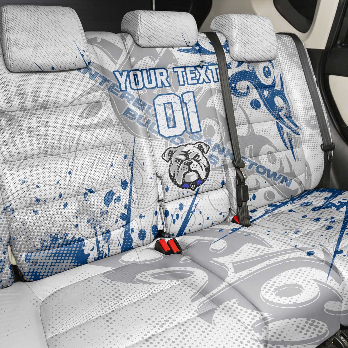 Personalized Canterbury-Bankstown Bulldogs Rugby Back Car Seat Cover Urban Street Graffiti Style - Distressed Splatter Elements