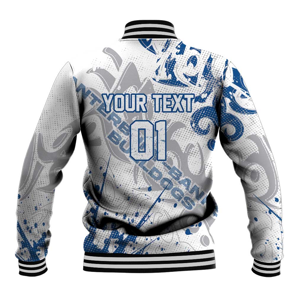 Personalized Canterbury-Bankstown Bulldogs Rugby Baseball Jacket Urban Street Graffiti Style - Distressed Splatter Elements
