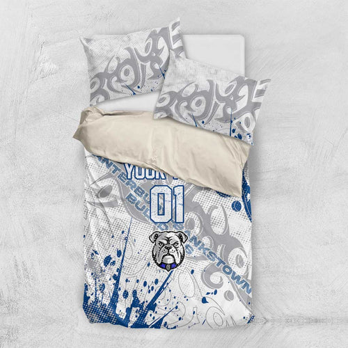 Personalized Canterbury-Bankstown Bulldogs Rugby Bedding Set Urban Street Graffiti Style - Distressed Splatter Elements