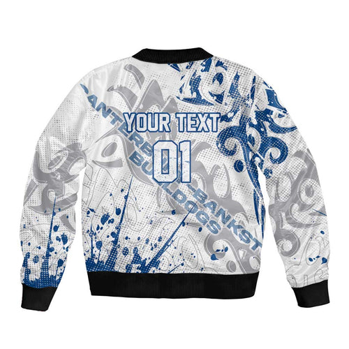 Personalized Canterbury-Bankstown Bulldogs Rugby Bomber Jacket Urban Street Graffiti Style - Distressed Splatter Elements