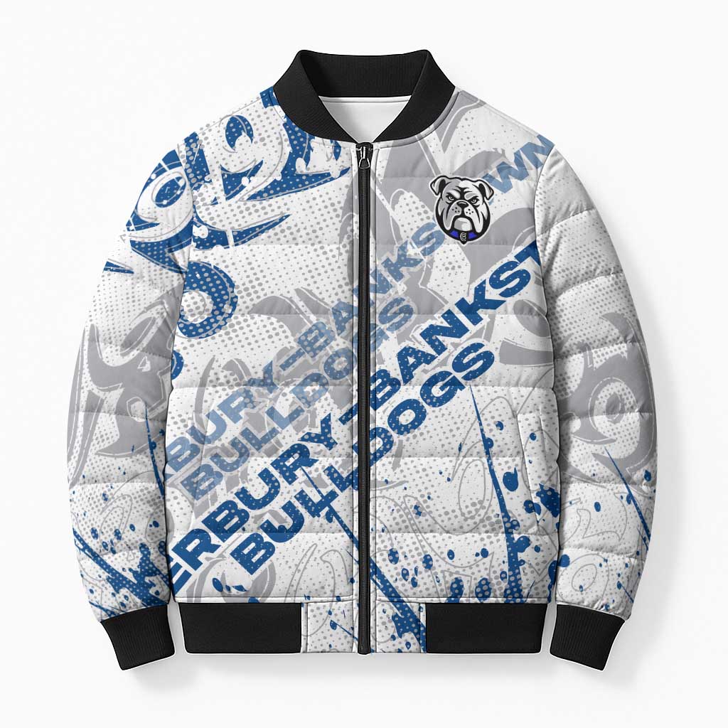 Personalized Canterbury-Bankstown Bulldogs Rugby Bomber Puffer Jacket Urban Street Graffiti Style - Distressed Splatter Elements