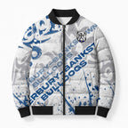 Personalized Canterbury-Bankstown Bulldogs Rugby Bomber Puffer Jacket Urban Street Graffiti Style - Distressed Splatter Elements