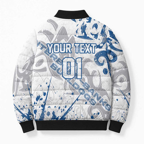 Personalized Canterbury-Bankstown Bulldogs Rugby Bomber Puffer Jacket Urban Street Graffiti Style - Distressed Splatter Elements