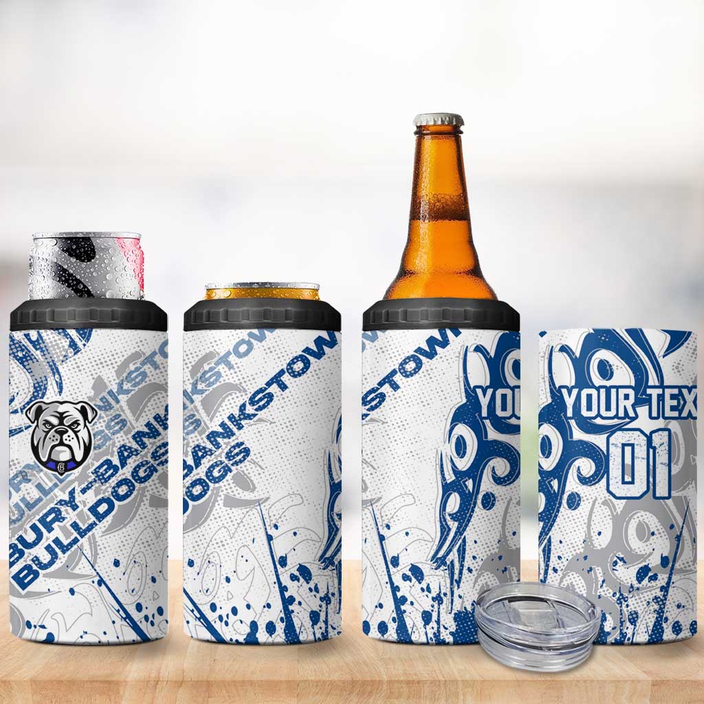 Personalized Canterbury-Bankstown Bulldogs Rugby 4 in 1 Can Cooler Tumbler Urban Street Graffiti Style - Distressed Splatter Elements