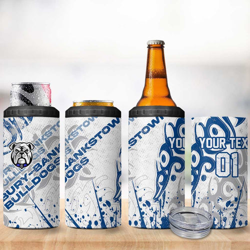 Personalized Canterbury-Bankstown Bulldogs Rugby 4 in 1 Can Cooler Tumbler Urban Street Graffiti Style - Distressed Splatter Elements