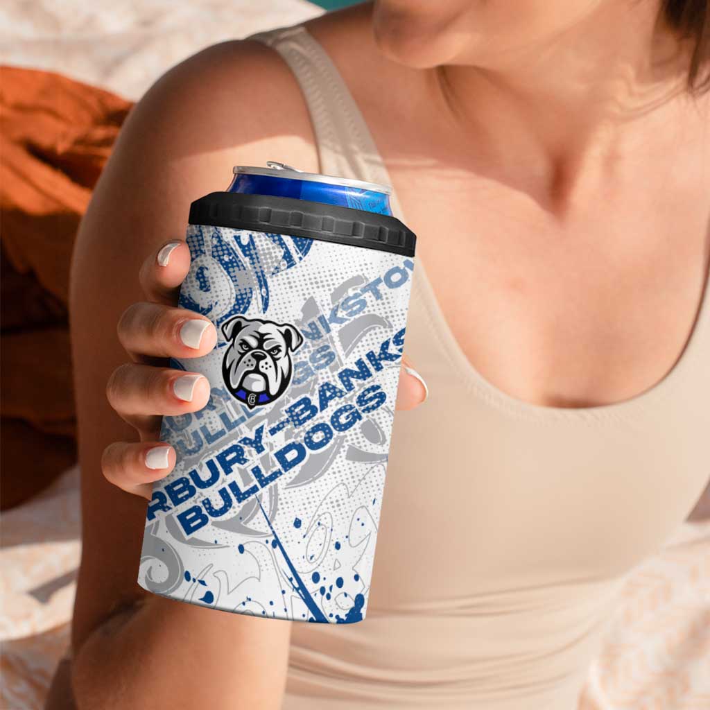 Personalized Canterbury-Bankstown Bulldogs Rugby 4 in 1 Can Cooler Tumbler Urban Street Graffiti Style - Distressed Splatter Elements