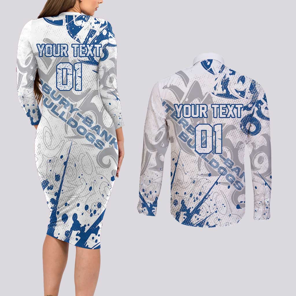 Personalized Canterbury-Bankstown Bulldogs Rugby Couples Matching Long Sleeve Bodycon Dress and Long Sleeve Button Shirt Urban Street Graffiti Style - Distressed Splatter Elements