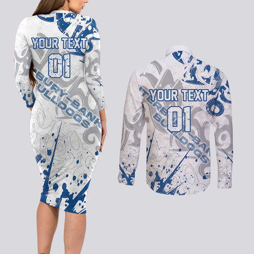 Personalized Canterbury-Bankstown Bulldogs Rugby Couples Matching Long Sleeve Bodycon Dress and Long Sleeve Button Shirt Urban Street Graffiti Style - Distressed Splatter Elements