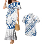 Personalized Canterbury-Bankstown Bulldogs Rugby Couples Matching Mermaid Dress and Hawaiian Shirt Urban Street Graffiti Style - Distressed Splatter Elements
