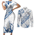 Personalized Canterbury-Bankstown Bulldogs Rugby Couples Matching Short Sleeve Bodycon Dress and Long Sleeve Button Shirt Urban Street Graffiti Style - Distressed Splatter Elements
