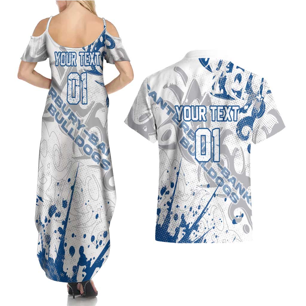 Personalized Canterbury-Bankstown Bulldogs Rugby Couples Matching Summer Maxi Dress and Hawaiian Shirt Urban Street Graffiti Style - Distressed Splatter Elements