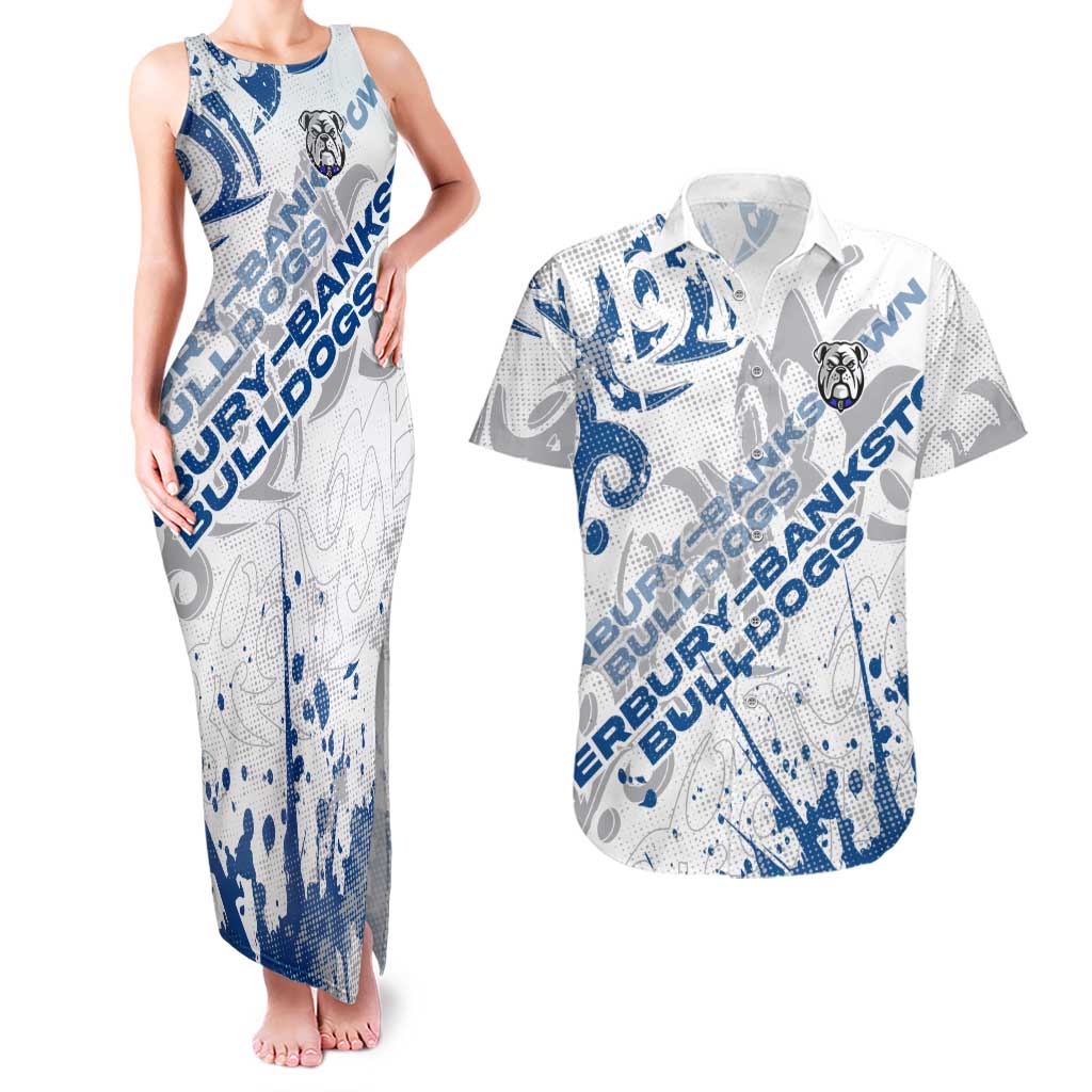 Personalized Canterbury-Bankstown Bulldogs Rugby Couples Matching Tank Maxi Dress and Hawaiian Shirt Urban Street Graffiti Style - Distressed Splatter Elements