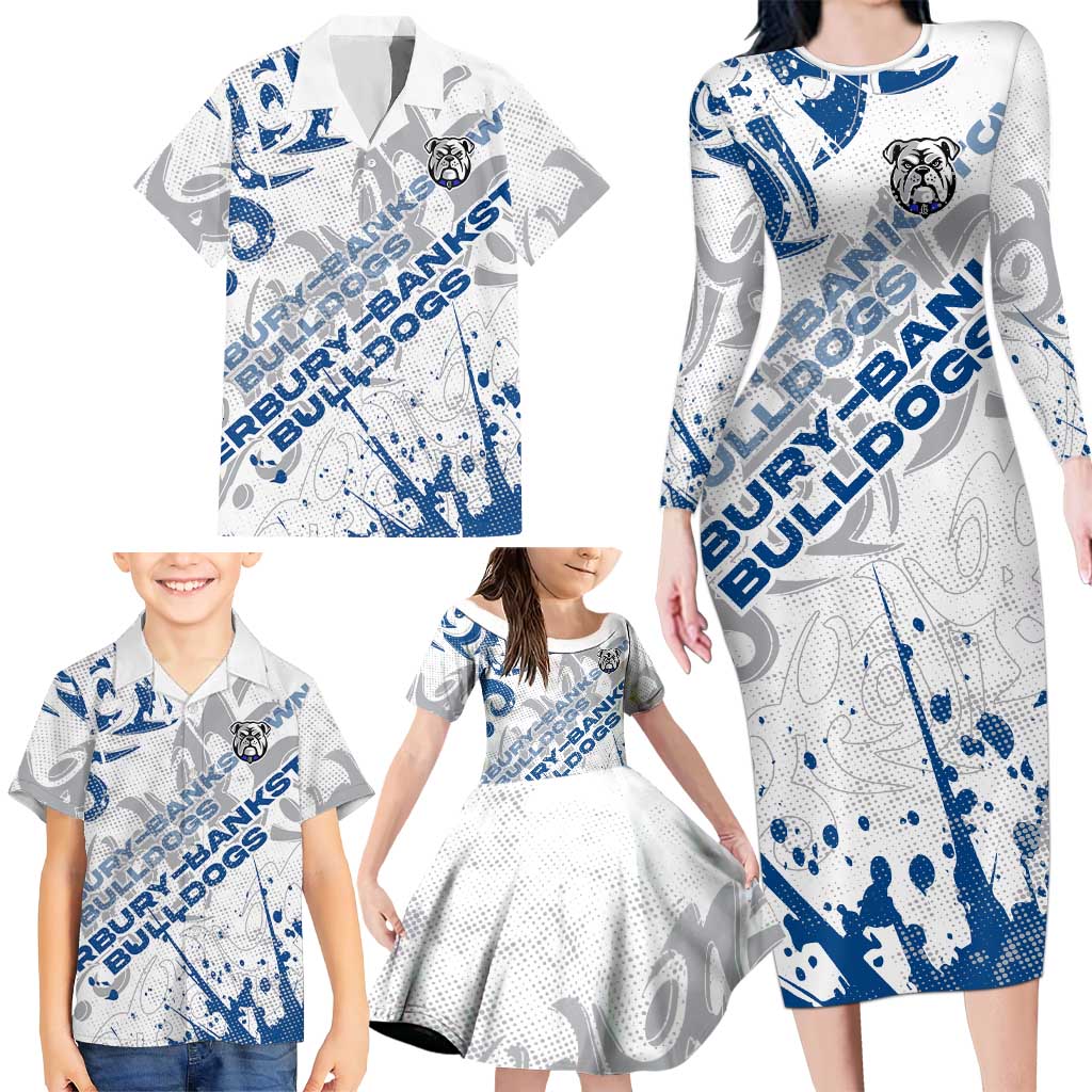 Personalized Canterbury-Bankstown Bulldogs Rugby Family Matching Long Sleeve Bodycon Dress and Hawaiian Shirt Urban Street Graffiti Style - Distressed Splatter Elements