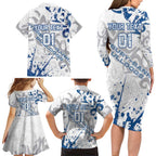 Personalized Canterbury-Bankstown Bulldogs Rugby Family Matching Long Sleeve Bodycon Dress and Hawaiian Shirt Urban Street Graffiti Style - Distressed Splatter Elements