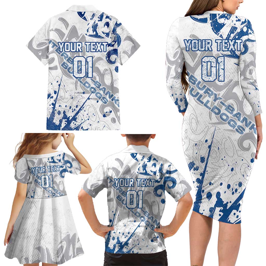 Personalized Canterbury-Bankstown Bulldogs Rugby Family Matching Long Sleeve Bodycon Dress and Hawaiian Shirt Urban Street Graffiti Style - Distressed Splatter Elements