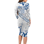 Personalized Canterbury-Bankstown Bulldogs Rugby Family Matching Long Sleeve Bodycon Dress and Hawaiian Shirt Urban Street Graffiti Style - Distressed Splatter Elements