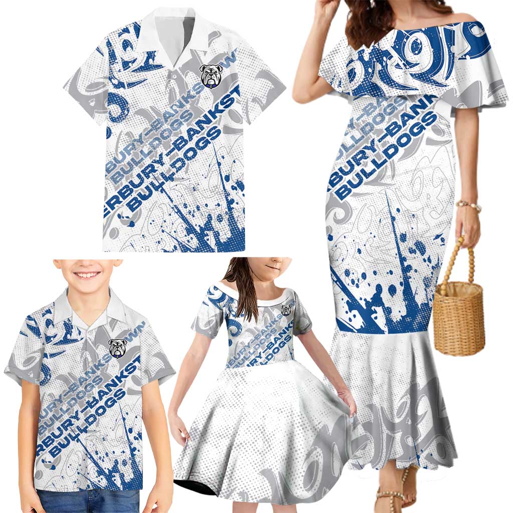 Personalized Canterbury-Bankstown Bulldogs Rugby Family Matching Mermaid Dress and Hawaiian Shirt Urban Street Graffiti Style - Distressed Splatter Elements
