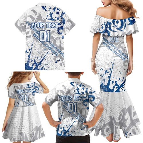 Personalized Canterbury-Bankstown Bulldogs Rugby Family Matching Mermaid Dress and Hawaiian Shirt Urban Street Graffiti Style - Distressed Splatter Elements