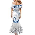 Personalized Canterbury-Bankstown Bulldogs Rugby Family Matching Mermaid Dress and Hawaiian Shirt Urban Street Graffiti Style - Distressed Splatter Elements