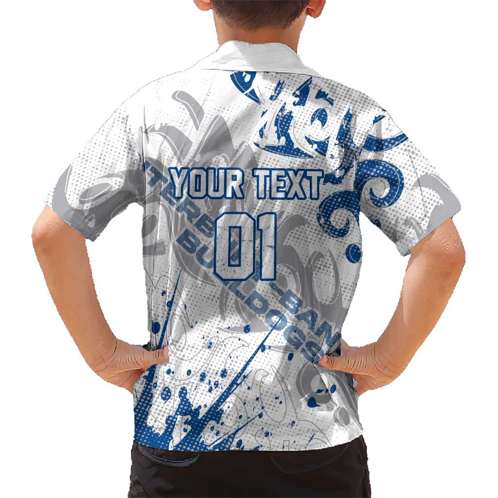 Personalized Canterbury-Bankstown Bulldogs Rugby Family Matching Off The Shoulder Long Sleeve Dress and Hawaiian Shirt Urban Street Graffiti Style - Distressed Splatter Elements