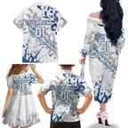 Personalized Canterbury-Bankstown Bulldogs Rugby Family Matching Off The Shoulder Long Sleeve Dress and Hawaiian Shirt Urban Street Graffiti Style - Distressed Splatter Elements