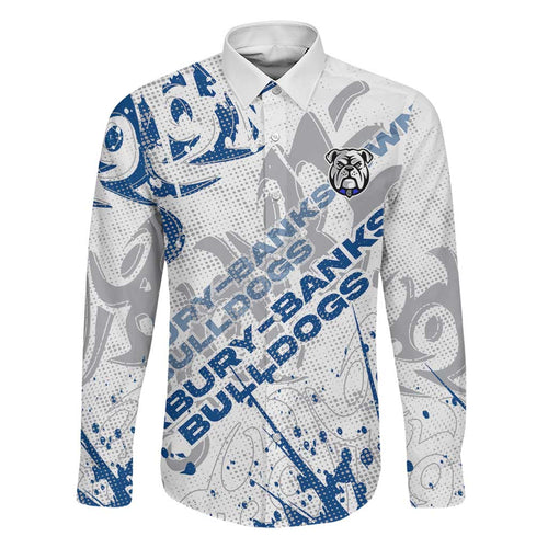 Personalized Canterbury-Bankstown Bulldogs Rugby Family Matching Off The Shoulder Long Sleeve Dress and Hawaiian Shirt Urban Street Graffiti Style - Distressed Splatter Elements