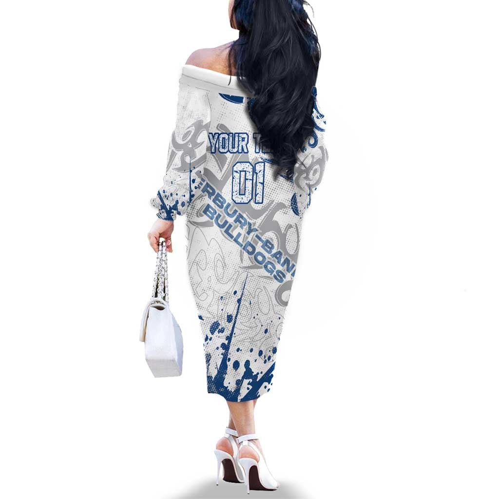 Personalized Canterbury-Bankstown Bulldogs Rugby Family Matching Off The Shoulder Long Sleeve Dress and Hawaiian Shirt Urban Street Graffiti Style - Distressed Splatter Elements
