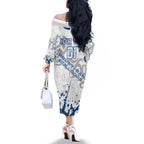 Personalized Canterbury-Bankstown Bulldogs Rugby Family Matching Off The Shoulder Long Sleeve Dress and Hawaiian Shirt Urban Street Graffiti Style - Distressed Splatter Elements