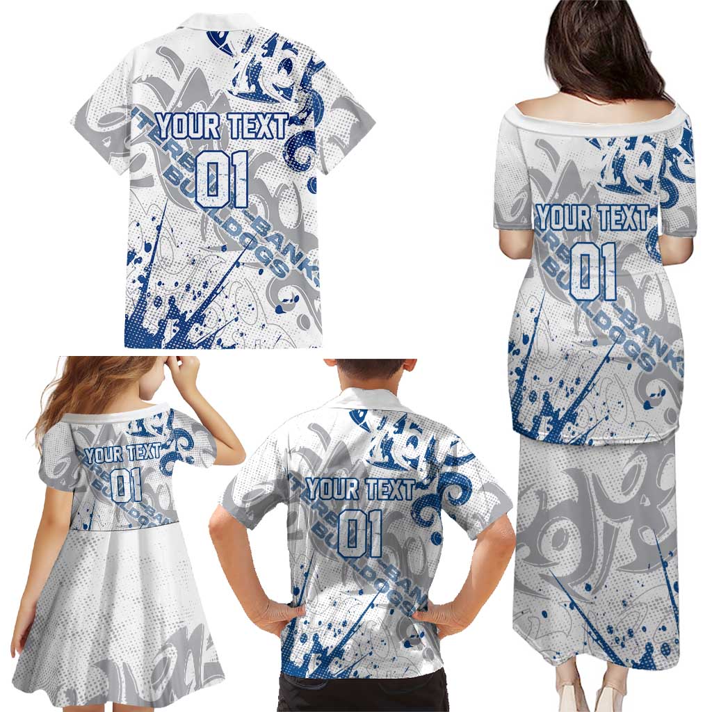 Personalized Canterbury-Bankstown Bulldogs Rugby Family Matching Puletasi and Hawaiian Shirt Urban Street Graffiti Style - Distressed Splatter Elements