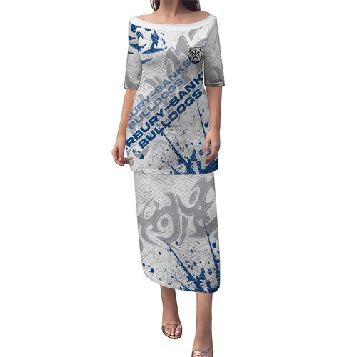 Personalized Canterbury-Bankstown Bulldogs Rugby Family Matching Puletasi and Hawaiian Shirt Urban Street Graffiti Style - Distressed Splatter Elements