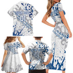 Personalized Canterbury-Bankstown Bulldogs Rugby Family Matching Short Sleeve Bodycon Dress and Hawaiian Shirt Urban Street Graffiti Style - Distressed Splatter Elements