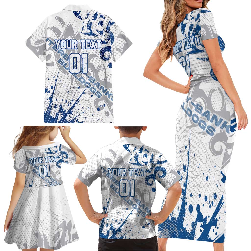 Personalized Canterbury-Bankstown Bulldogs Rugby Family Matching Short Sleeve Bodycon Dress and Hawaiian Shirt Urban Street Graffiti Style - Distressed Splatter Elements