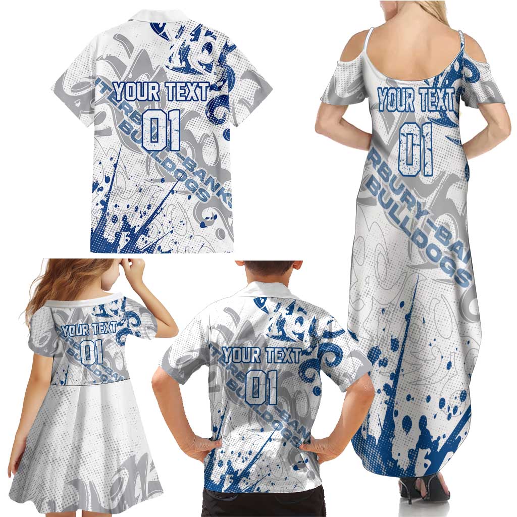 Personalized Canterbury-Bankstown Bulldogs Rugby Family Matching Summer Maxi Dress and Hawaiian Shirt Urban Street Graffiti Style - Distressed Splatter Elements