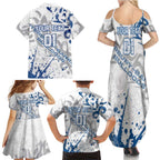 Personalized Canterbury-Bankstown Bulldogs Rugby Family Matching Summer Maxi Dress and Hawaiian Shirt Urban Street Graffiti Style - Distressed Splatter Elements