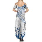 Personalized Canterbury-Bankstown Bulldogs Rugby Family Matching Summer Maxi Dress and Hawaiian Shirt Urban Street Graffiti Style - Distressed Splatter Elements
