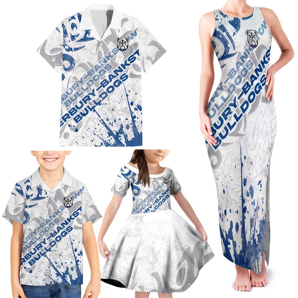Personalized Canterbury-Bankstown Bulldogs Rugby Family Matching Tank Maxi Dress and Hawaiian Shirt Urban Street Graffiti Style - Distressed Splatter Elements
