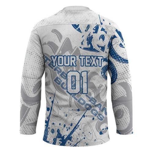 Personalized Canterbury-Bankstown Bulldogs Rugby Hockey Jersey Urban Street Graffiti Style - Distressed Splatter Elements