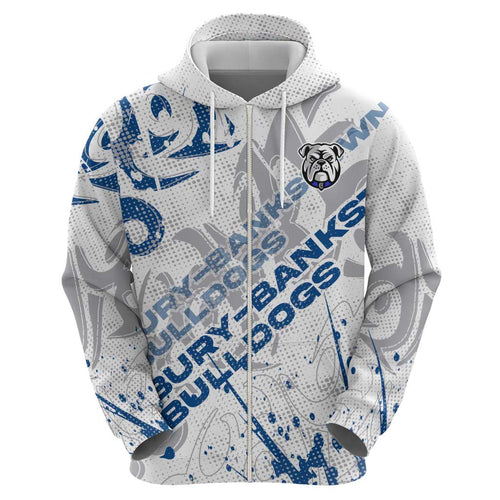 Personalized Canterbury-Bankstown Bulldogs Rugby Hoodie Urban Street Graffiti Style - Distressed Splatter Elements