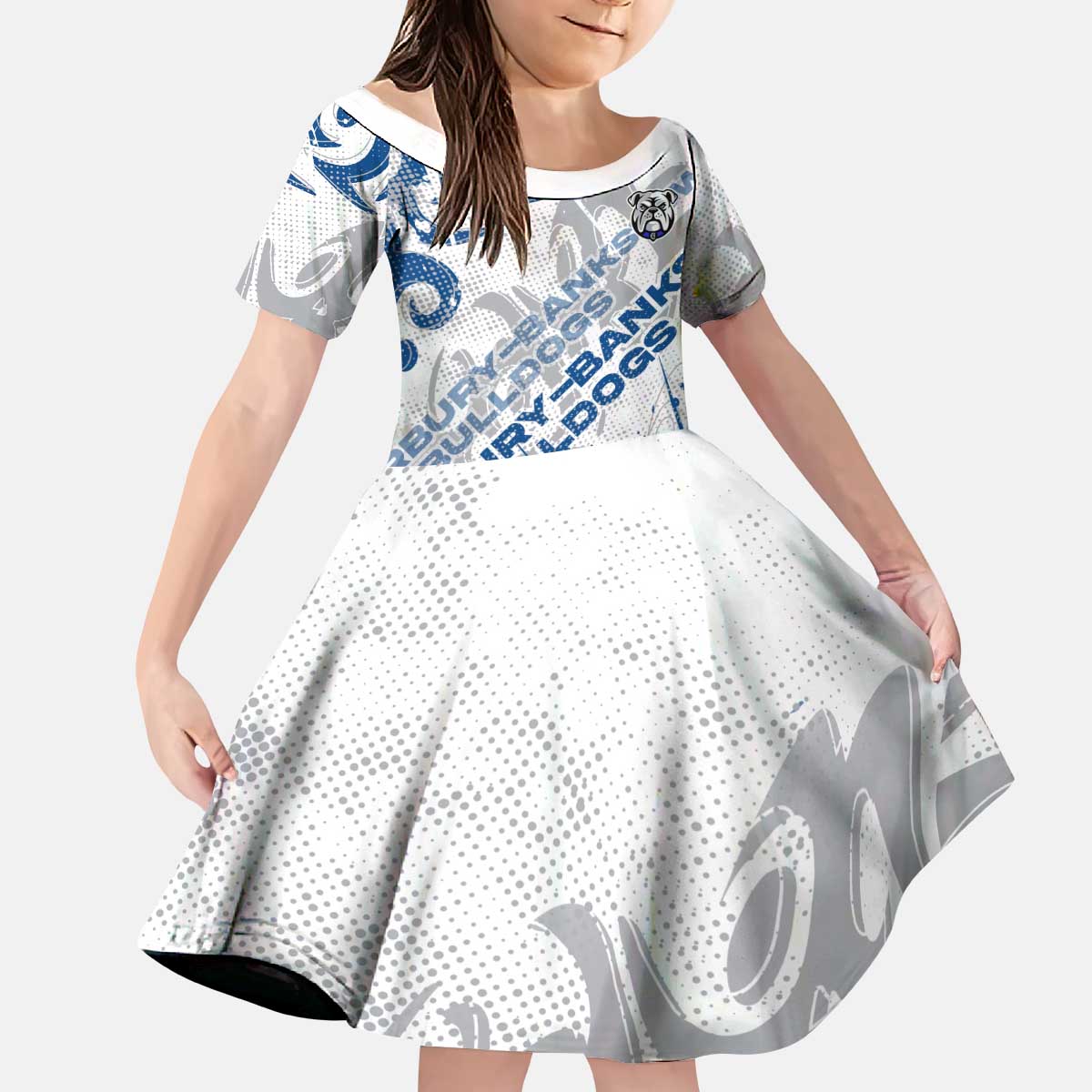 Personalized Canterbury-Bankstown Bulldogs Rugby Kid Short Sleeve Dress Urban Street Graffiti Style - Distressed Splatter Elements