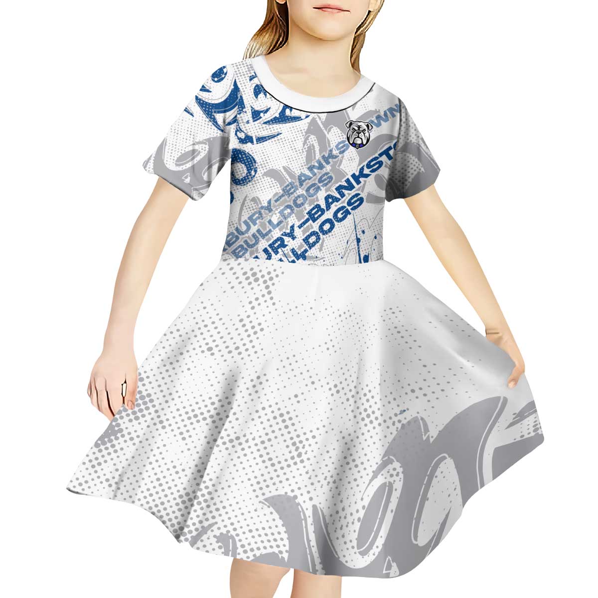 Personalized Canterbury-Bankstown Bulldogs Rugby Kid Short Sleeve Dress Urban Street Graffiti Style - Distressed Splatter Elements