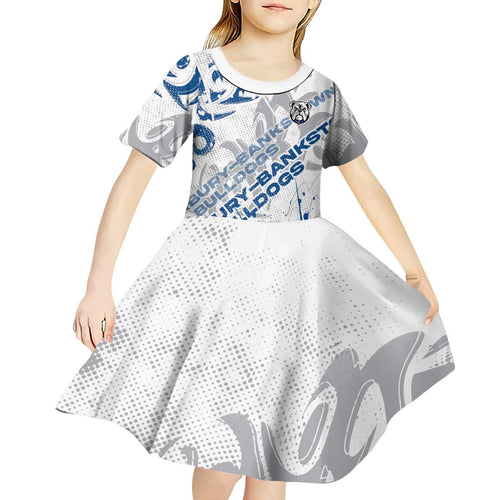 Personalized Canterbury-Bankstown Bulldogs Rugby Kid Short Sleeve Dress Urban Street Graffiti Style - Distressed Splatter Elements
