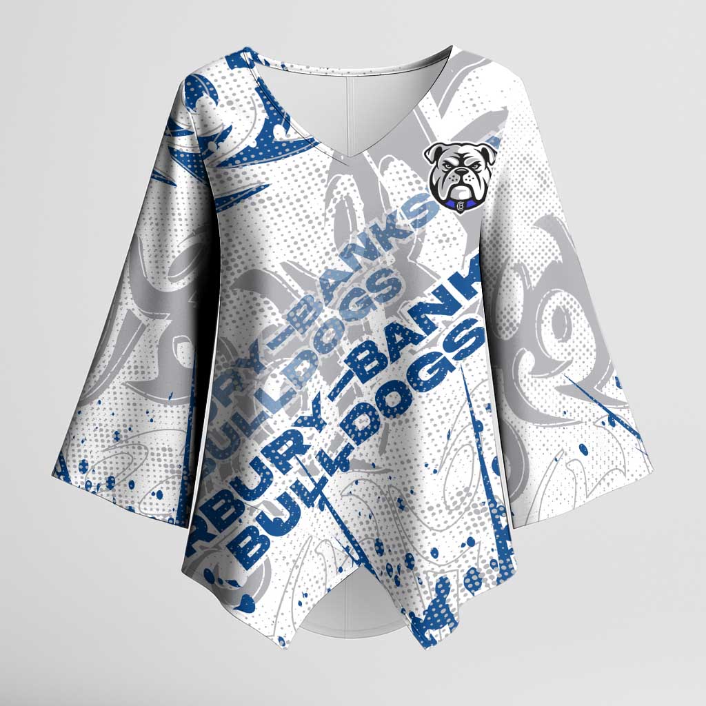 Personalized Canterbury-Bankstown Bulldogs Rugby Kimono Sleeve Blouse Urban Street Graffiti Style - Distressed Splatter Elements