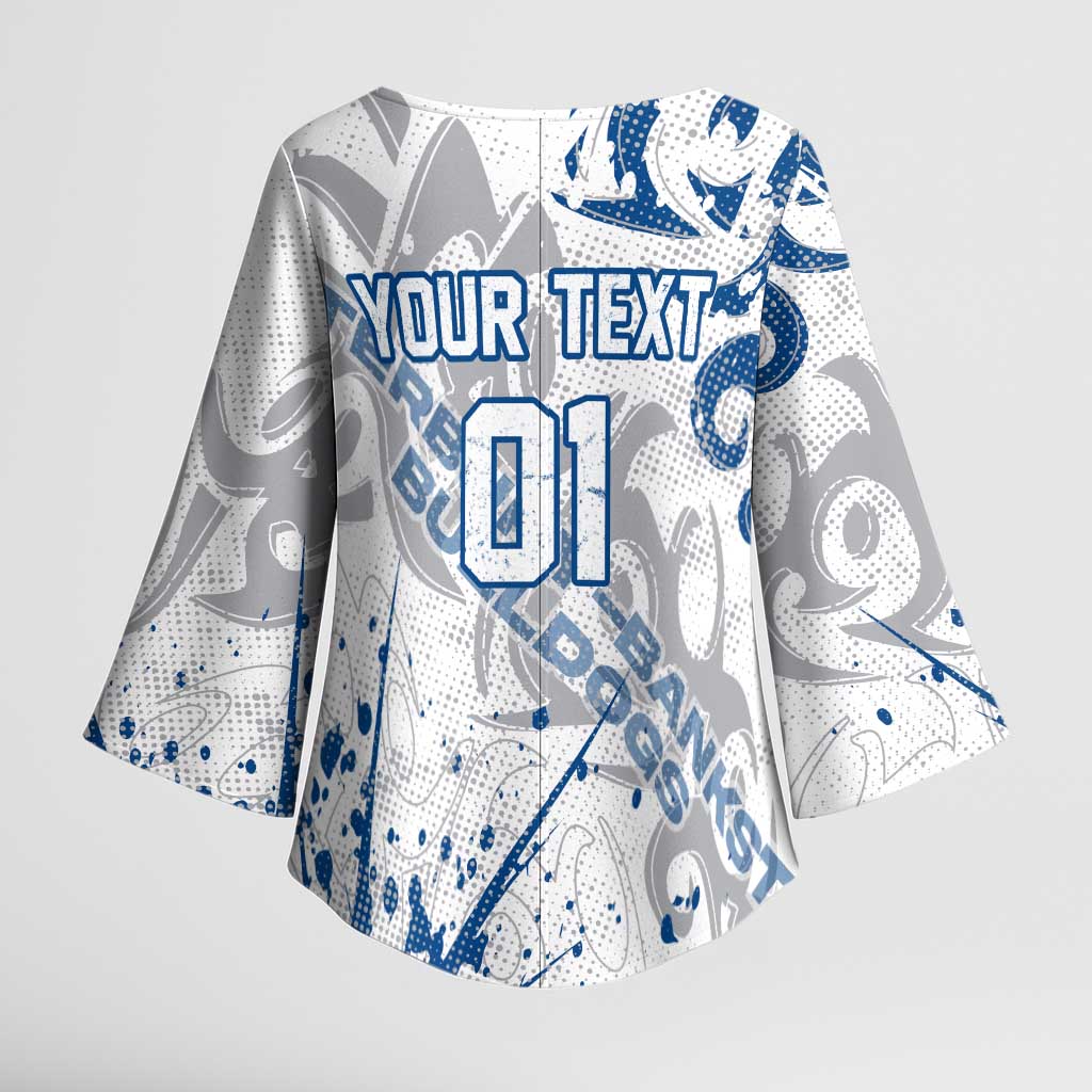 Personalized Canterbury-Bankstown Bulldogs Rugby Kimono Sleeve Blouse Urban Street Graffiti Style - Distressed Splatter Elements