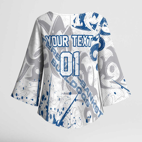 Personalized Canterbury-Bankstown Bulldogs Rugby Kimono Sleeve Blouse Urban Street Graffiti Style - Distressed Splatter Elements
